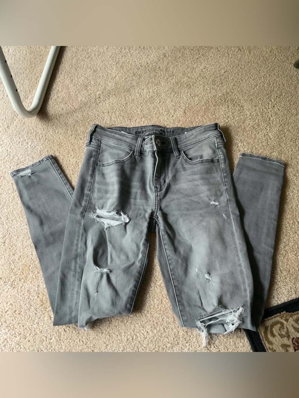 American Eagle Outfitters Grey Ripped Skinny Jeans